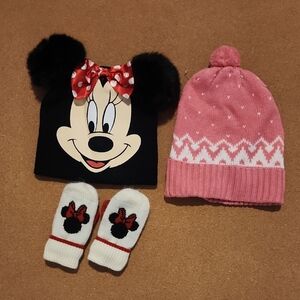 Disney Minnie Mouse Black and Pink Winter Hat Set